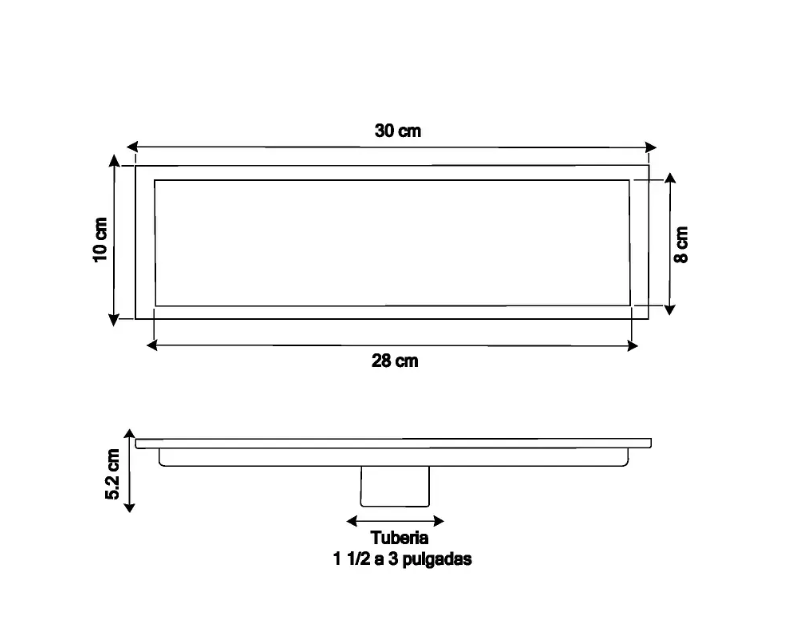 REJILLA RECTANGULAR INVISIBLE 30 CM EN ACERO INOXIDABLE