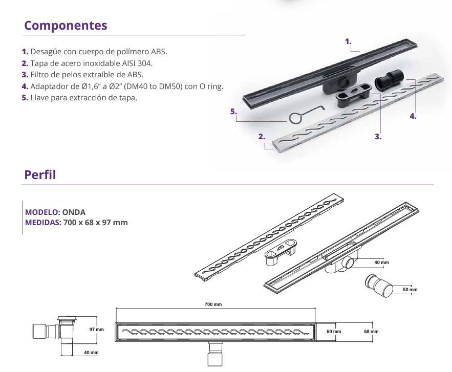 REJILLA LINEAL DISEÑO ONDA 70 CM ATRIM